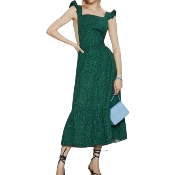 Zara Dresses & Skirts - Zara Green Floral Pinfore Women's Apron Dress